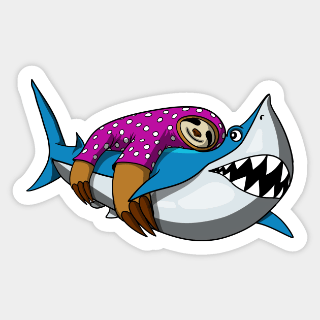 Lazy Sloth Riding Shark Sticker by underheaven